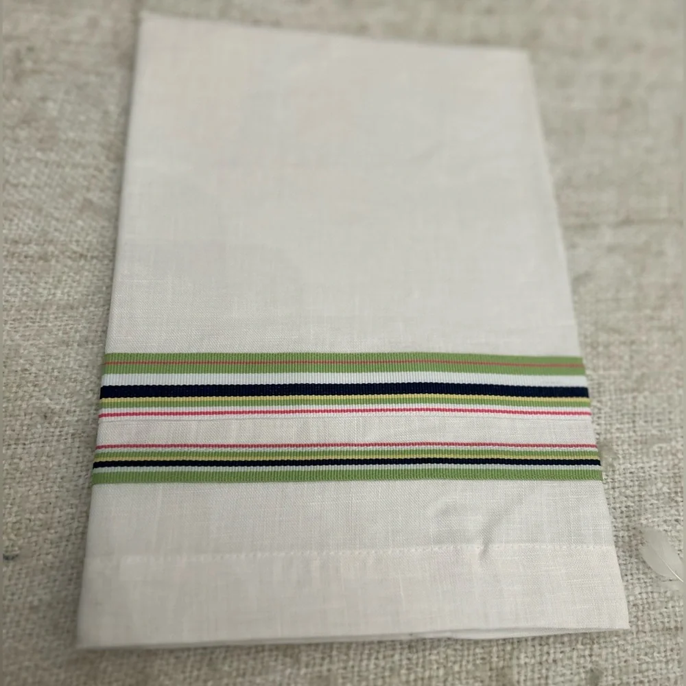 Pottery Barn White Linen Ribbon Guest Towel Set of Two NWT